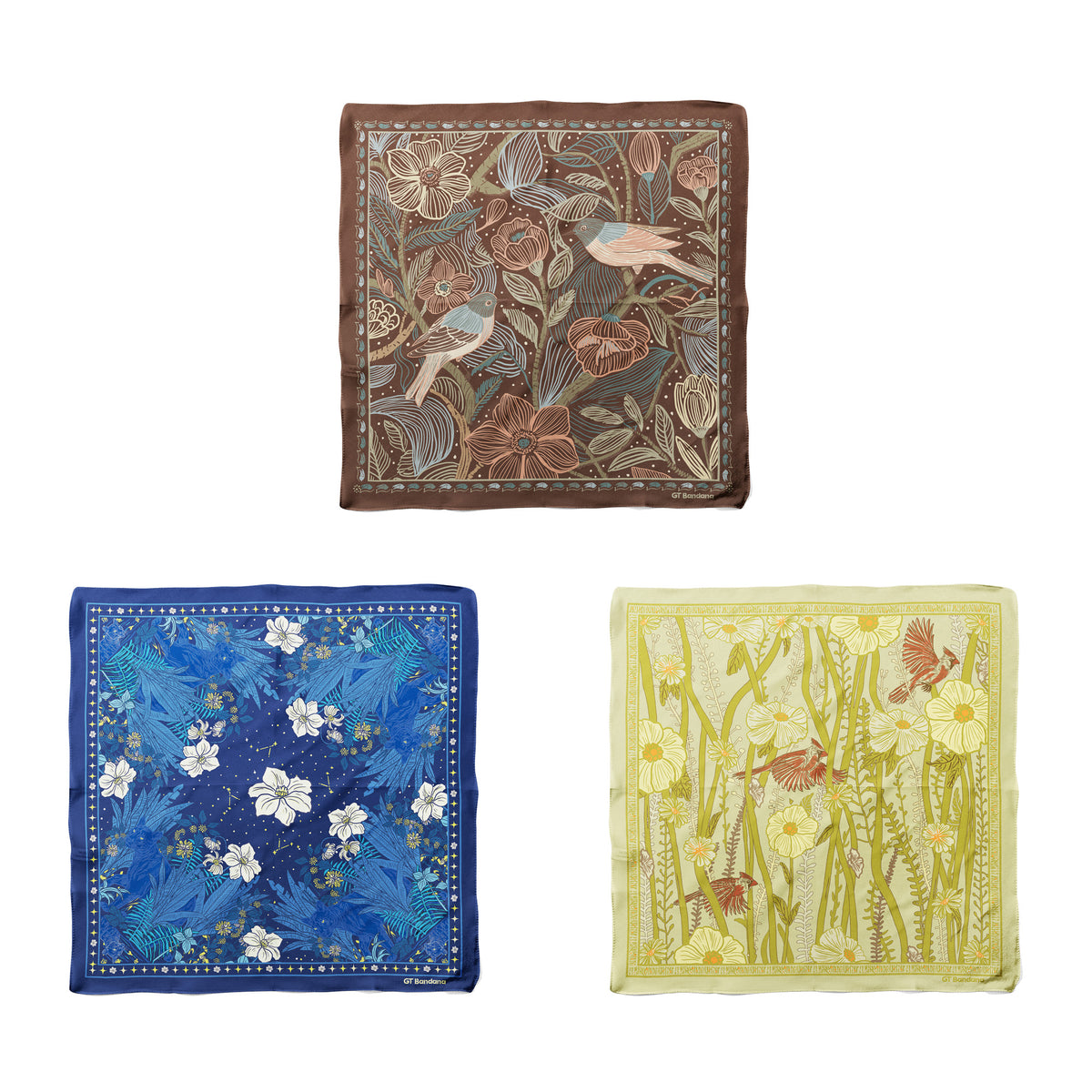 Flowers and Birds Elements Print Bandanas